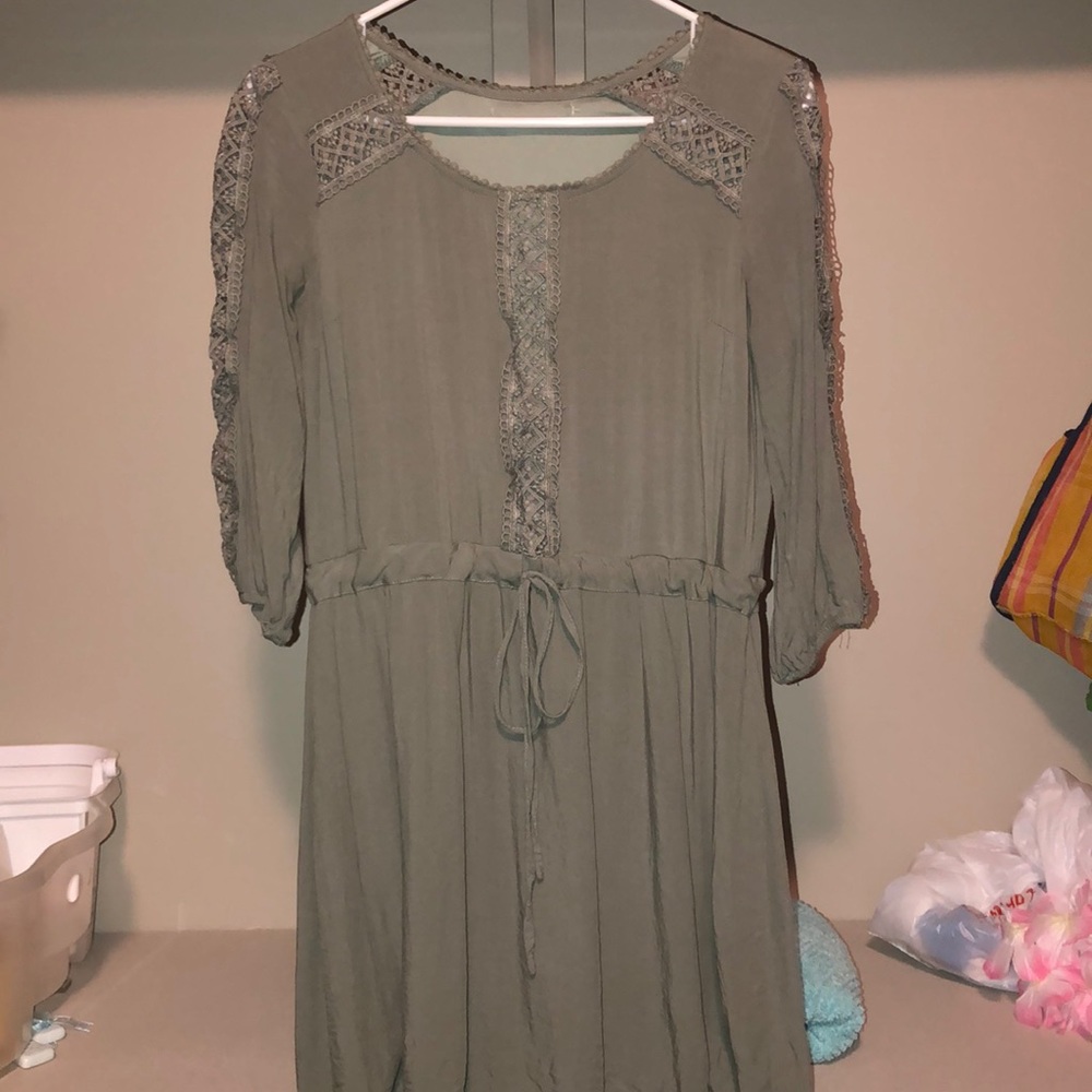 Olive green dress, unnamed.